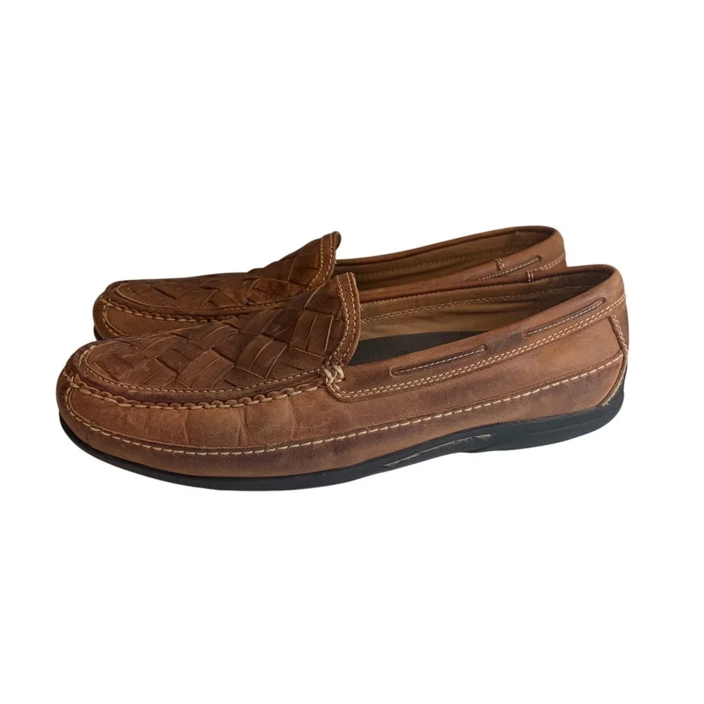 Johnston & Murphy Mens Woven Leather Loafers Brown Driving Mocs 9.5 M 25-85736